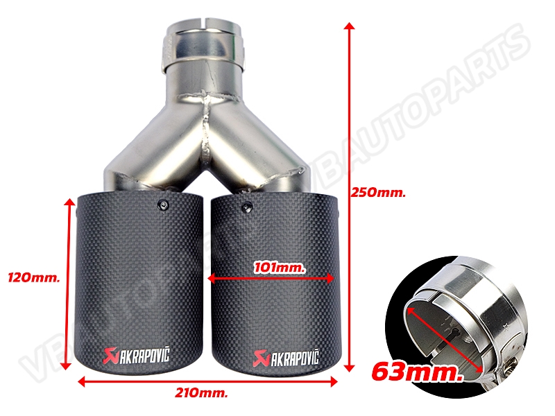 ปลายท่อคู่ Akrapovic ปลายมน 63mm.-101mm.(2.5"-4")