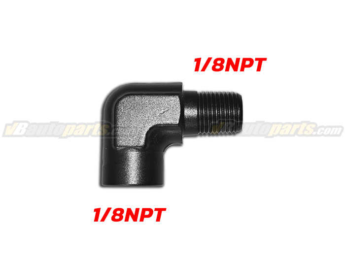 ข้อต่อหน้าน้ำมันวัดแรงดันน้ำมันเชื้อเพลิง งอ 90 องศา เกลียว 1/8 NPT สีดำ