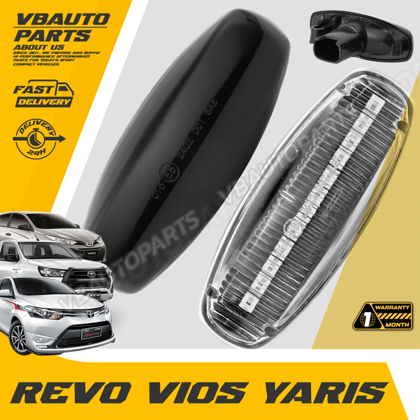 ไฟเลี้ยวแก้มข้าง LED แบบไฟวิ่ง สำหรับ Toyota Revo ปี 2015–2024 / Vios ปี 2013–2019 / Yaris ปี 2013–2019