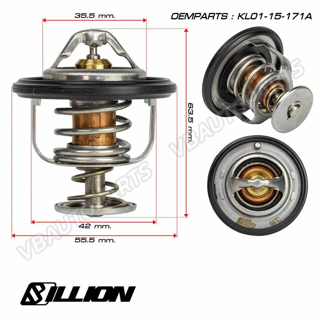 วาล์วน้ำ Billion 68 องศา Part No : KL01-15-171A (FORD RANGER98-09, FIGHTER, BT50, MAZDA2 (ZY), MAZDA3 ปี05 1.6)