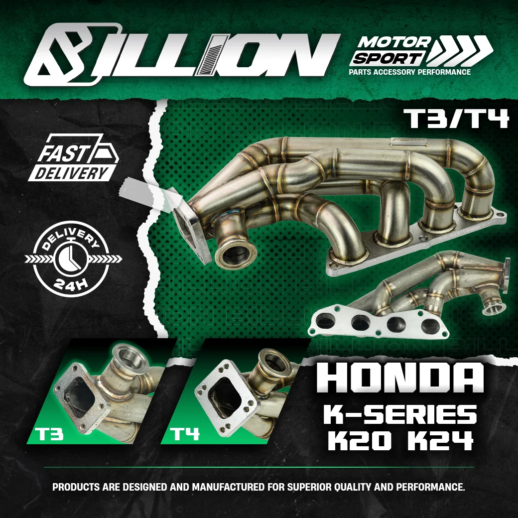 เฮดเดอร์ Billion K-Series K20 K24 Turbo T3-T4 Wastegate 44mm. หนา 3mm.