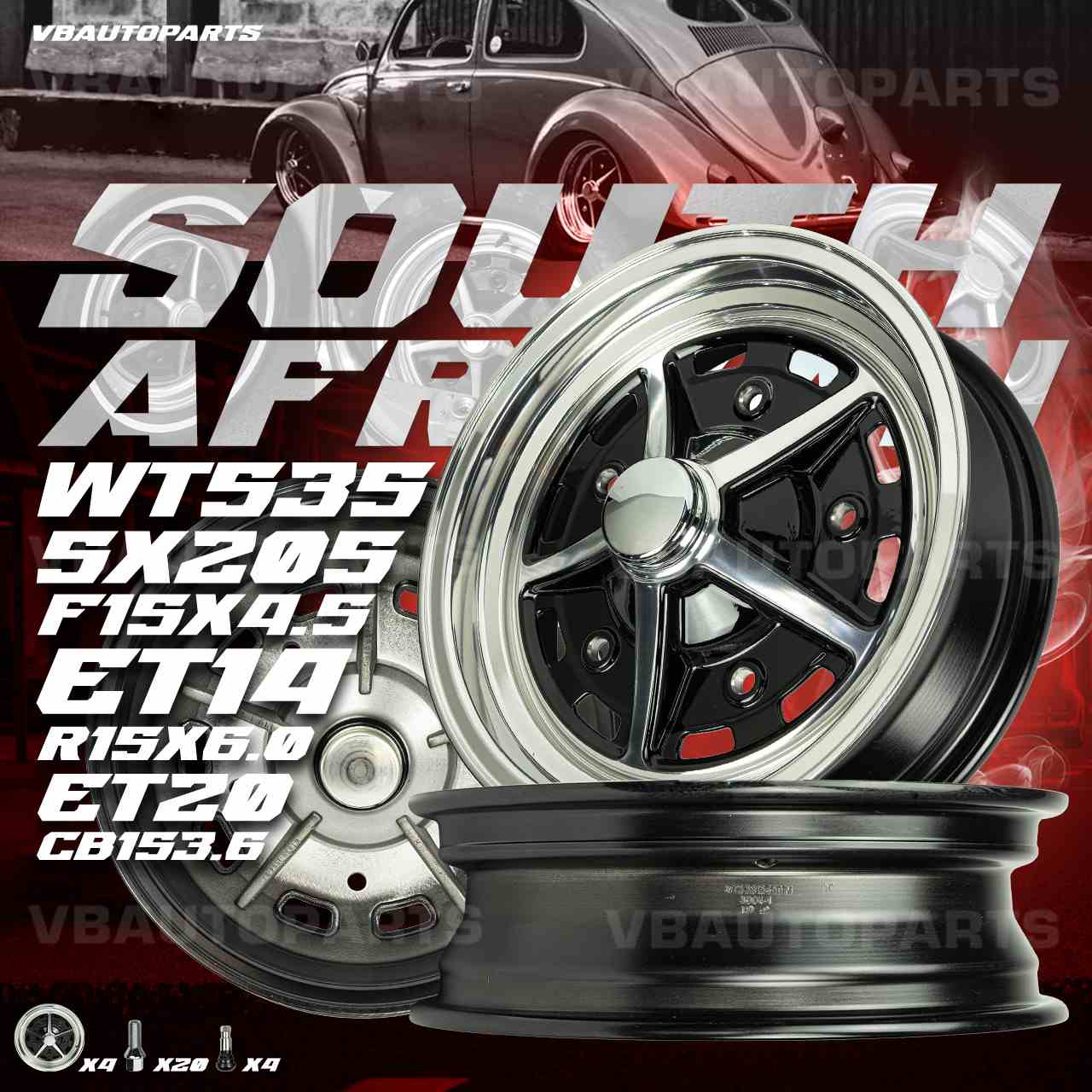 ล้อแม็ก South African WT535 5x205 F15x4.5 ET14 R15x6.0 ET20 CB153.6(Stainless Steel)